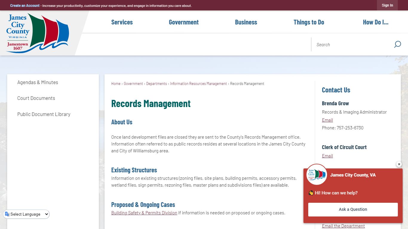 Records Management | James City County, VA