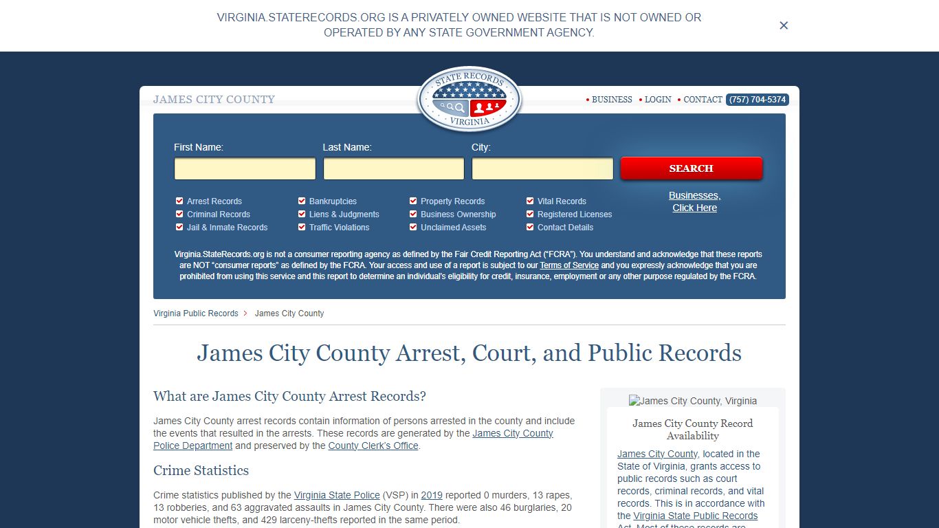 James City County Arrest, Court, and Public Records