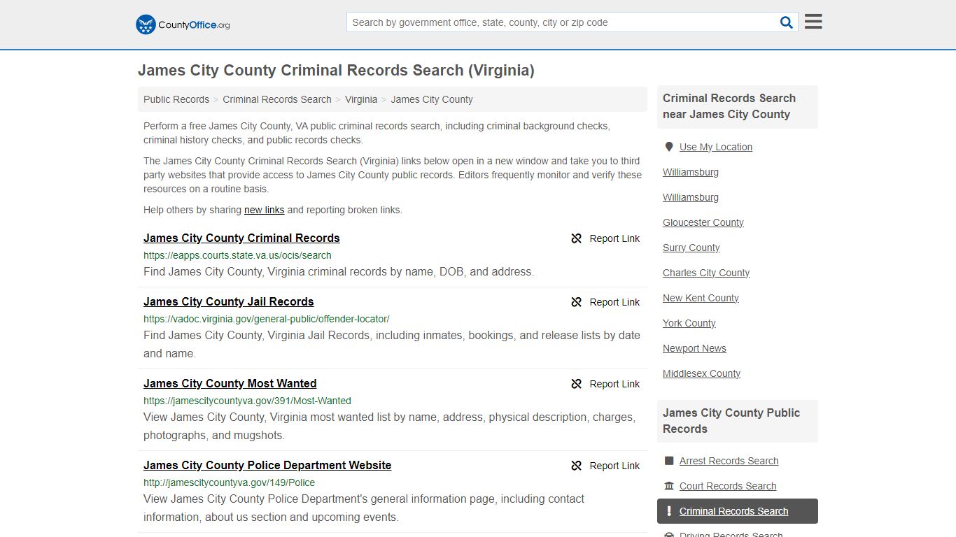 James City County Criminal Records Search (Virginia)