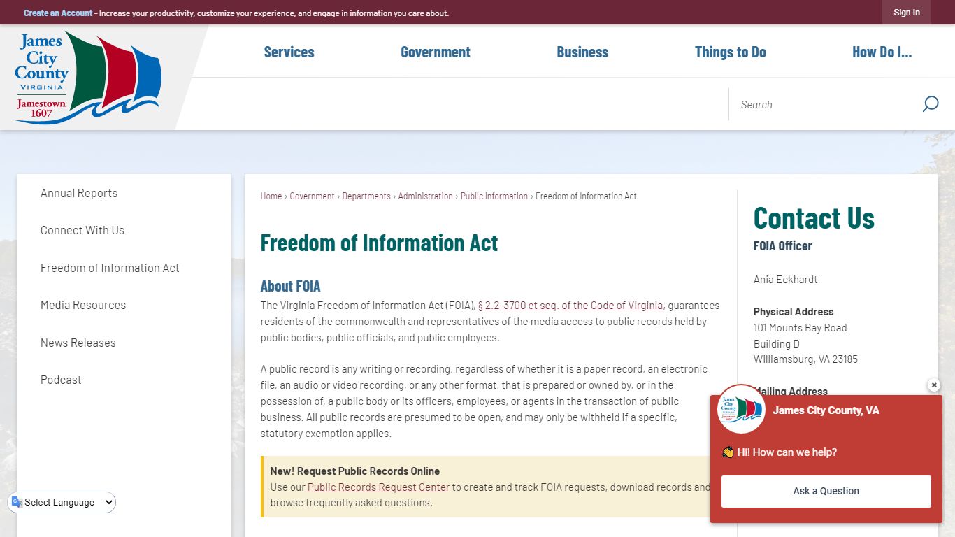 Freedom of Information Act | James City County, VA