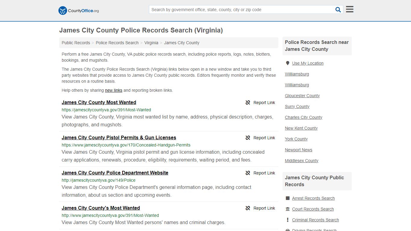 James City County Police Records Search (Virginia) - County Office