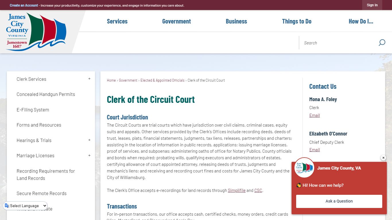 Clerk of the Circuit Court | James City County, VA